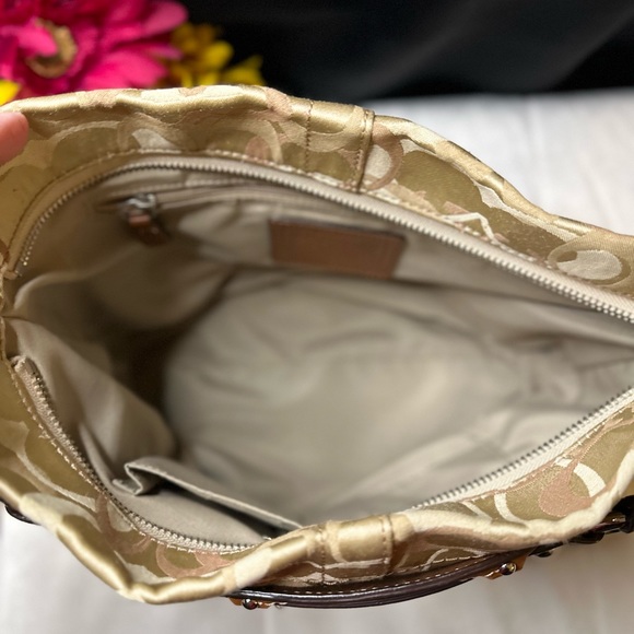 Super Classic Coach F13980 Carly Optic Signature Handbag w/Leather Strap & Trim - Picture 9 of 16